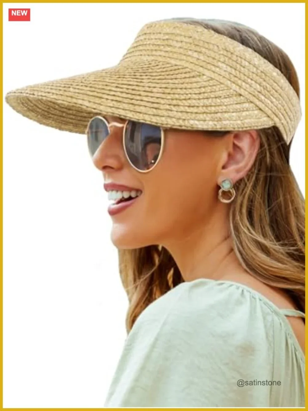 Wide Brim Straw Visor Hat - Packable Sun Protection UPF 50+